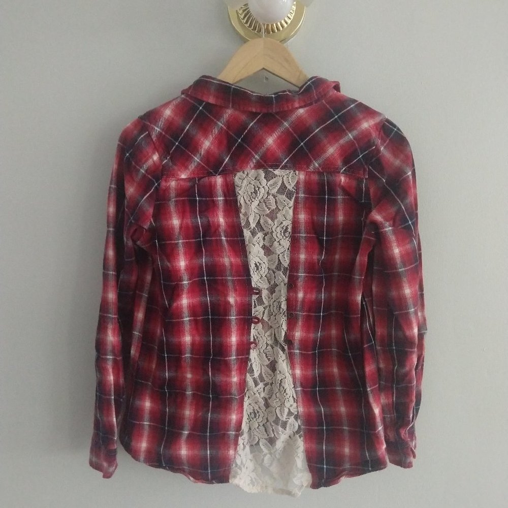 Plaid Flannel Top with Surprise Lace!